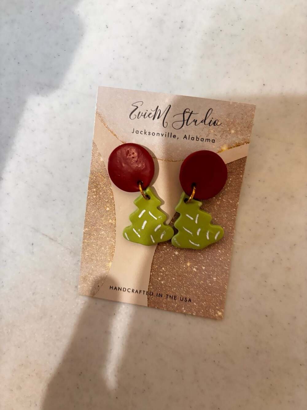 EvieM Studio Christmas Tree Polymer Clay Dangle Earrings